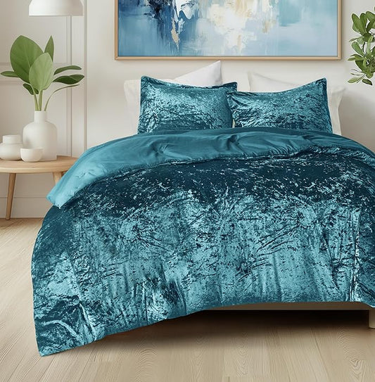 Comfort Spaces Juliette Luxe Comforter Set Velvet Lush with Soft Brushed Microfiber Reverse, All Season Cozy Velvet Bedding Sets, Fluffy Comforter Bed Set, Matching Sham, Teal Twin/Twin XL 2 Piece
