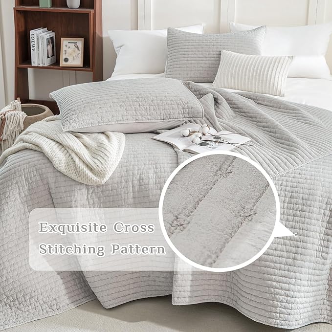 CozyTide Oversized King Quilt 120x120,Stone-Washed Cotton Oversized King Bedspread,3 Pieces Lightweight Ultra Soft Wheat Stitching Pattern California King Coverlet Set for All Season