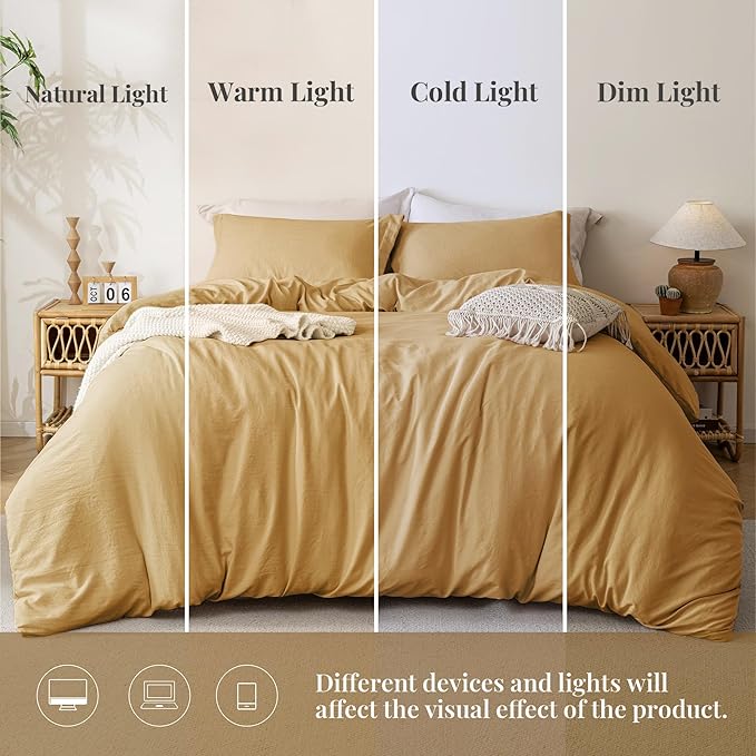 MILDLY Super Soft Duvet Cover 2pcs - 100% Washed Microfiber Yellow Comforter Cover Set with Zipper Closure & Corner Ties (No Comforter)