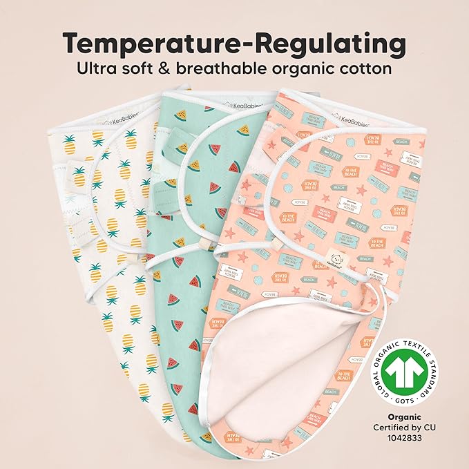 Baby Swaddle Sleep Sacks with Zipper - 3-Pack Swaddles for Newborns 0-3 Months, Infant, Baby Girls, Boys, Soft & Durable Newborn Sleep Sack, Easy Diaper Change Swaddling Blanket (Beach Day, OS)