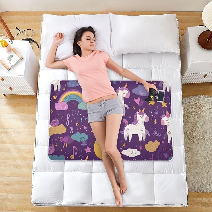 Waterproof Bed Pad Reusable Changing Pad Toddler Mattress Protector Large Pee Pad Baby Diaper Pad Soft Washable Liner Dark Purple Unicorn Rainbow Music Note