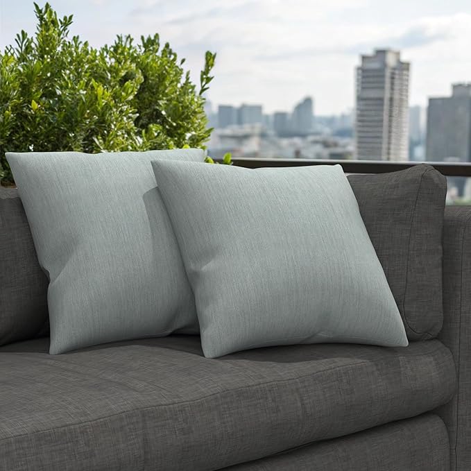 Covers & All Sunbrella Outdoor Throw Pillows, Pack of 2 Water Resistant & UV Fade Resistant Premium Square Throw Pillows (Inserts with Covers) for Indoor & Outdoor Use,24" x 24" Cast Mist