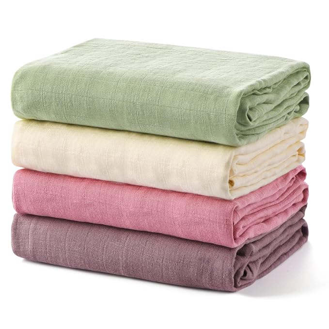 Momcozy Muslin Swaddle Blankets, 4 Pack Ultra Soft Neutral Matching Baby Swaddle Blanket, Breathable Skin Friendly, Large 47 x 47 Inch Swaddling Receiving Blanket for Boy Girl, Light Green