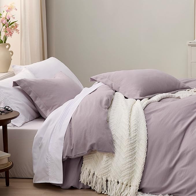 Bedsure Dusty Purple Duvet Cover Full Size - 3 Pieces Prewashed Extra Soft Cotton-Like Polyester Bedding Set, Includes 1 Duvet Cover 80x90 Inches with Zipper Closure & 2 Pillow Shams, No Comforter