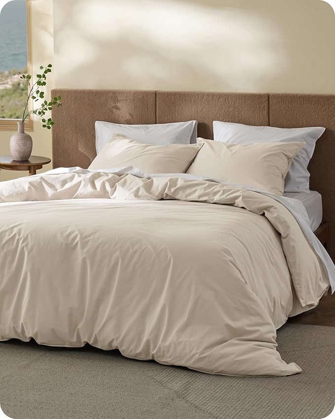 Bedsure Cotton Duvet Cover Oversized King - Luxury Slub Weave 100% Cotton Duvet Cover with a Linen Like Textured, Easy Change Durable Bedding, Ivory, 120" x 98"