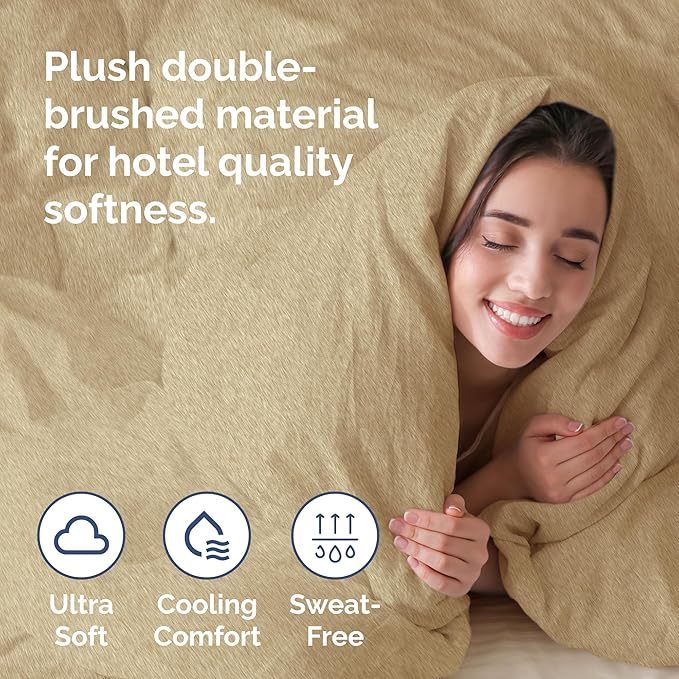 Duvet Cover King Size - Extra Soft King Size Duvet Cover - Lightweight, Breathable, Easy Care & Fade Free w/ Zipper Closures & Ties - 104" x 90" Inches - (Heathered Tan) Comforter Not Included