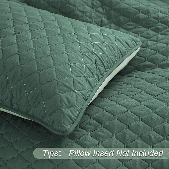 Exclusivo Mezcla Reversible Twin Quilt Bedding Set with Pillow Sham, Lightweight Quilts Twin Size, Soft Bedspreads Bed Coverlets for All Seasons - (Dark Green, 68"x88")