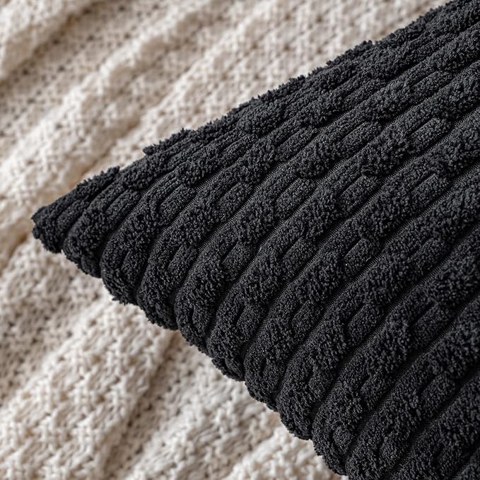 MIULEE Pack of 2 Decorative Throw Pillow Covers 16x16 Inch Soft Boho Striped Textured Corduroy Pillow Covers Modern Farmhouse Home Decor for Couch Bed Sofa Living Room Black
