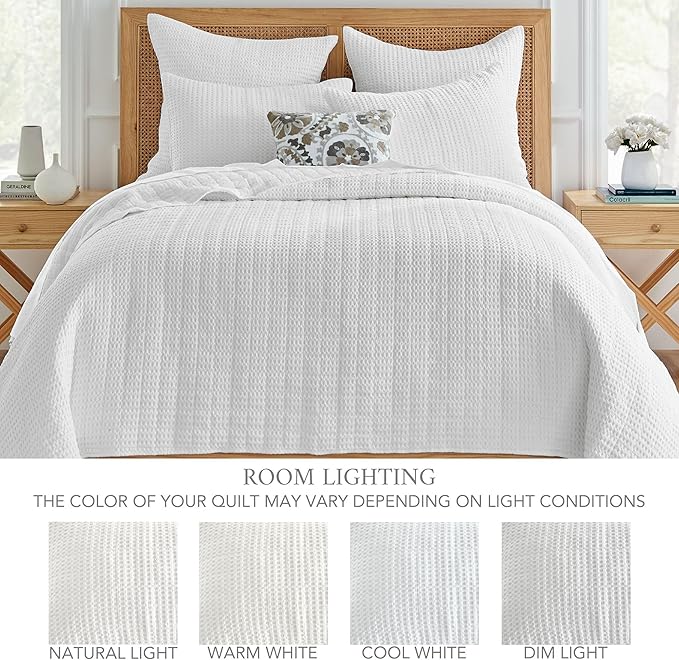 Levtex Home - Mills Waffle - Twin Quilt Set - Bright White Cotton Waffle - Quilt Size (68 x 86in.), Sham Size (26 x 20in.)
