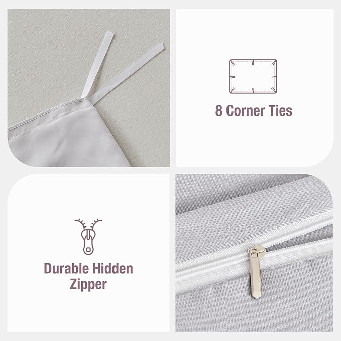 Lekesky Queen Size Duvet Cover Set, Light Linen Duvet Cover, Ultra-Soft Microfiber 3 Pieces Comforter Cover with Zipper and Corner Ties, Includes 2 Pillowcases 20"x26"