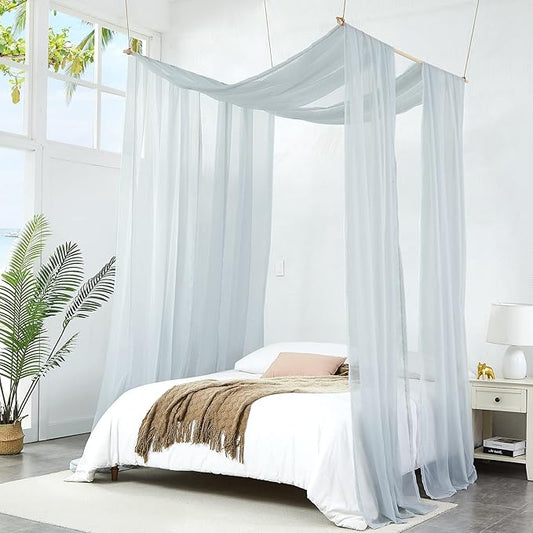 WARM HOME DESIGNS Set of 2 Silver Grey Canopy Bed Curtains in 55 x 216 Inch Size. 2 Queen Bed Canopy Curtains Can Be Turned Into Bed Scarves, Kids Bed Tent, Bed Canopy for Girls. BF Double Silver 216"