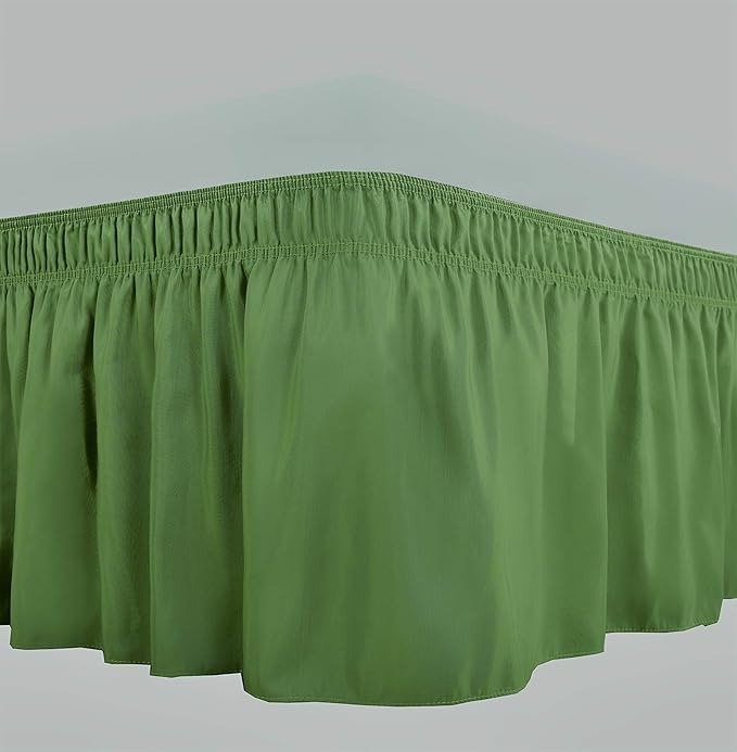 Bed Skirt - Wrap Around Bed Skirts Elastic Dust Ruffles, Easy Fit Wrinkle and Fade Resistant Luxurious Fabric Solid Color, Sage Queen XL Size Beds 15 Inch Drop