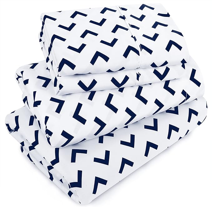 Utopia Bedding Queen Sheet Set, Soft Microfiber 4 Piece Bed Sheets with 15" Deep Pocket - Easy Care Brushed Microfiber (Arrows - Navy)