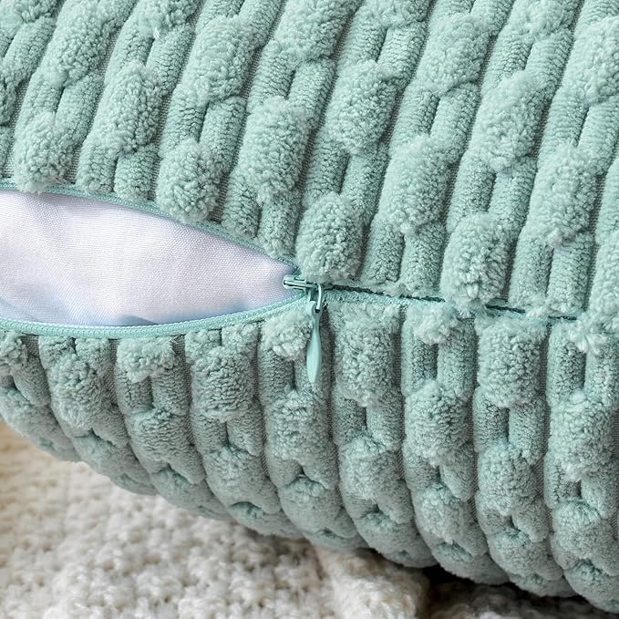 MIULEE Pack of 2 Decorative Throw Pillow Covers 18x18 Inch Soft Boho Striped Textured Corduroy Pillow Covers Modern Farmhouse Home Decor for Couch Bed Sofa Living Room Turquoise