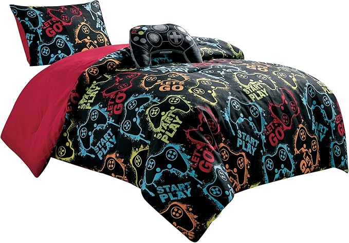 Chezmoi Collection Gamer Bedding 3-Piece Video Games Gamepad Microfiber Comforter Set for Boys Kids Teens Twin Size