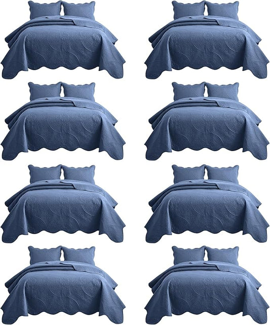 IR Imperial Rooms 8 Pack California King Quilt Bedding Set (118"x106") - Bulk Wholesale for Hotels, Guest Bedroom & Airbnbs - Microfiber Reversible Floral Embossed Quilts Bedspreads (Light Blue)