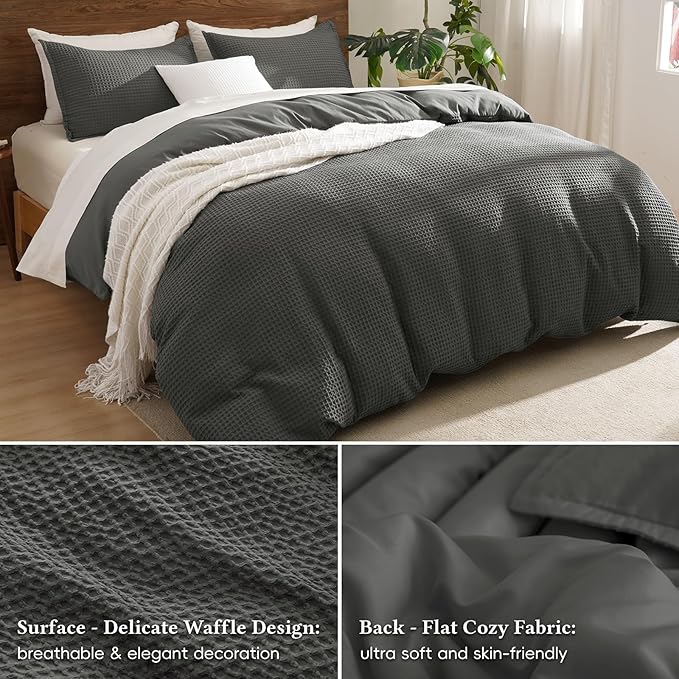 David's Home Waffle Weave Duvet Cover Set Twin Size,Soft Breathable 2pcs Comforter Cover Set with 1 Pillowcase,Textured Home Decor Bedding Set Cozy for All Seasons,Grey 68"×90",No Comforter