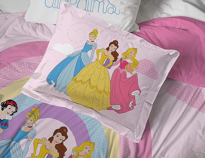 Jay Franco Disney Princess Rainbow 7 Piece Full Bed Set - Includes Comforter & Sheet Set - Bedding Features Aurora, Belle, & Cinderella - Super Soft Fade Resistant Microfiber