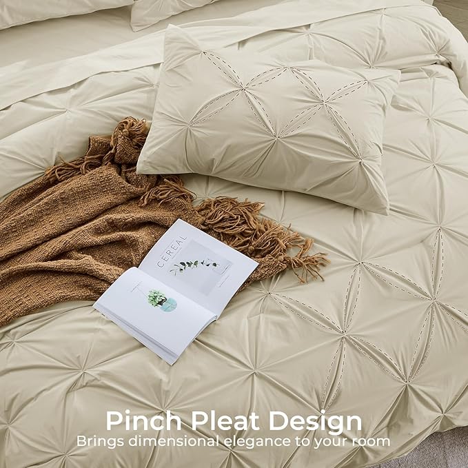 Sasttie Twin Comforter Set, 5-Piece Bed in a Bag, Pintuck Bedding Sets for All Season, Includes Comforter, Flat Sheet, Fitted Sheet, Pillowcase and Pillowsham, Linen