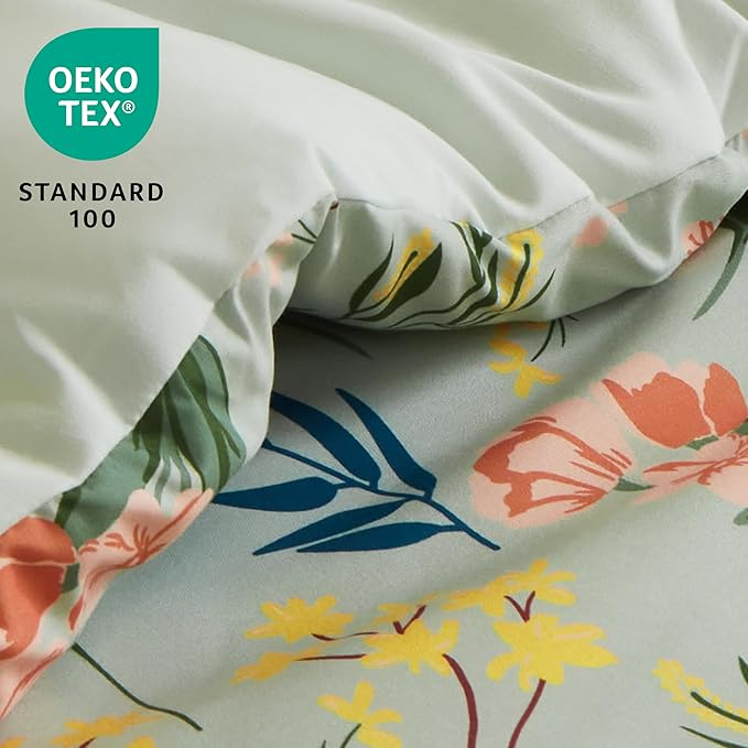 Joiedomi Twin Comforter Set Light Green, 2 Pieces Floral Twin Bedding Set with 1 Soft Reversible Flower Comforter and 1 Pillow Sham, Bed in a Bag for All Seasons