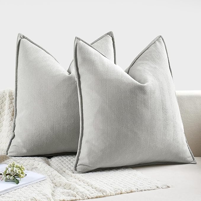 MIULEE Pack of 2 Light Grey Decorative Pillow Covers 22x22 Inch Soft Chenille Luxurious Couch Throw Pillows Farmhouse Cushion Covers Euro Shams with Elegant Design for Sofa Bed Living Room Home Decor