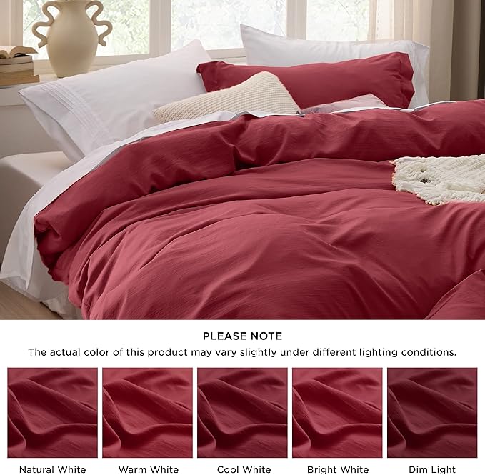Bedsure Red Duvet Cover Full Size - 3 Pieces Prewashed Extra Soft Cotton-Like Polyester Bedding Set, Includes 1 Duvet Cover 80x90 Inches with Zipper Closure & 2 Pillow Shams, Comforter Not Included