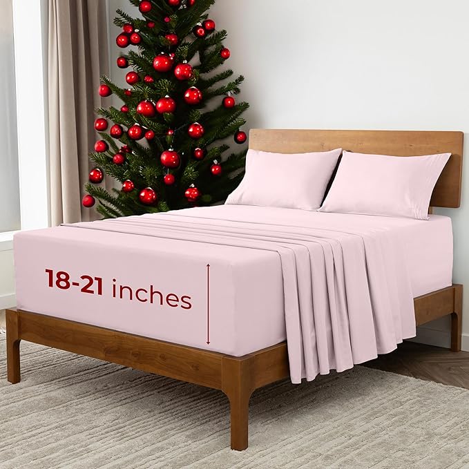 Mellanni Extra Deep Full Sheets - 4 PC Iconic Collection Bedding - Hotel Luxury, Ultra Soft, Cooling Bed Sheets - Wrinkle, Fade, Stain Resistant (Full, Blush Pink)
