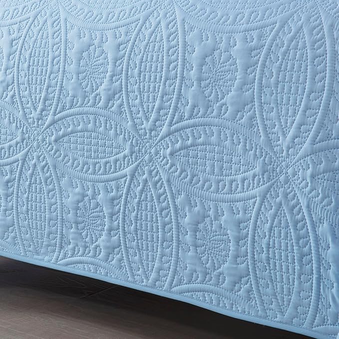Chezmoi Collection Austin 3-Piece Oversized Bedspread Coverlet Set (King, Chambray Blue)