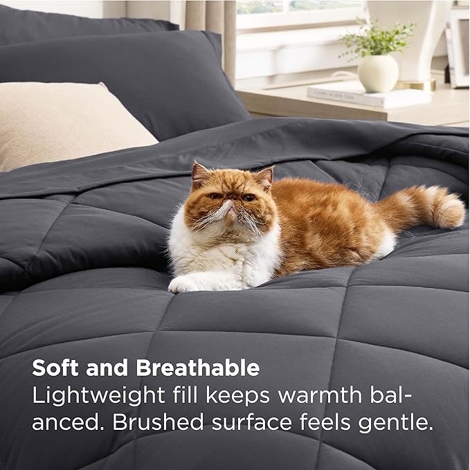 Bedsure 7 Pieces Full Comforter Set Premium Series, Hotel Luxury Soft Bed in a Bag, Goose Down Alternative, Safe for Sensitive Skin Bedding Comforter All Season Medium Warmth, Dark Grey Full Size