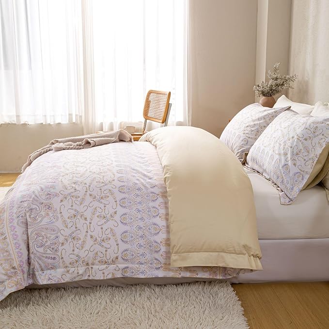 OAITE Duvet Cover Set Twin Size Floral Pattern Ultra Soft 100% Cotton Duvet Cover Sets 3-PC, Breathable Duvet Cover with Zipper Closure & Corner Ties(2 Pillow Shams,1 Duvet Cover)