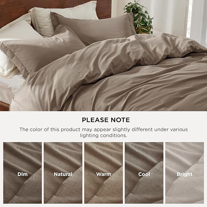 Bedsure 100% Washed Cotton Duvet Cover Oversized King - Light Brown Minimalist Cotton Duvet Cover for All Seasons - GentleSoft™ Plain Simple Bedding, 3 Pieces (Light Brown, Oversized King, 120"x98")