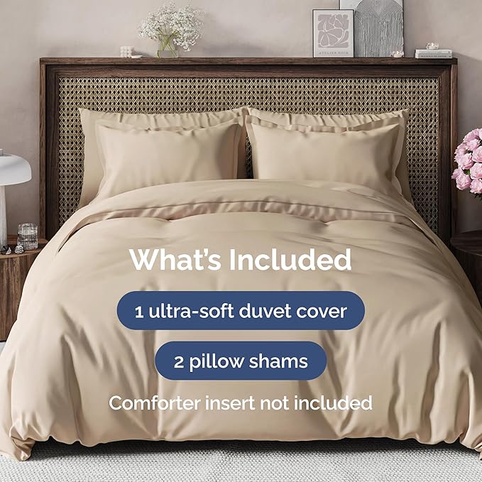 Duvet Cover King Size - Extra Soft King Size Duvet Cover - Lightweight, Breathable & Cozy - Easy Care & Fade Free with Zipper Closures & Ties - 104" x 90" Inches - (Cream) Comforter Not Included
