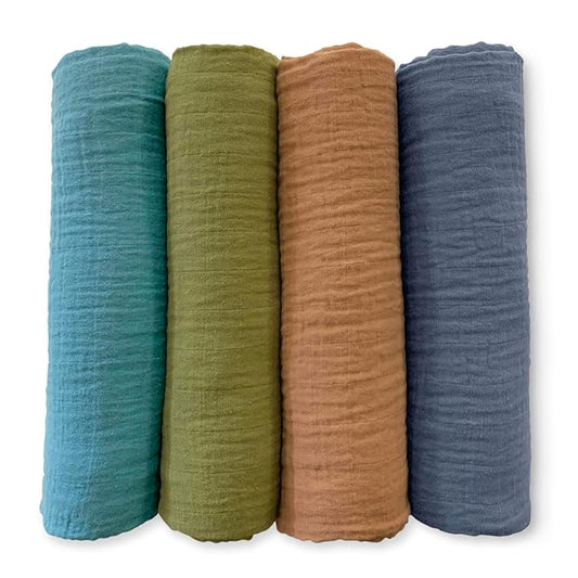 SwaddleDesigns Cotton Muslin Swaddle Blankets for Babies, Set of 4, Neutral Receiving Blankets for Newborn, Baby Registry & Gift, 46x46 inches, Wind & River