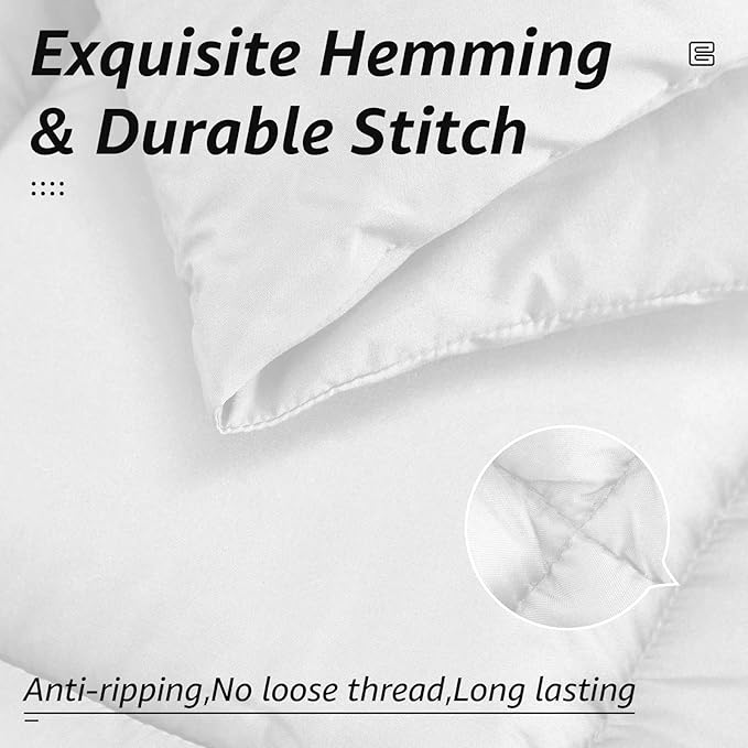 HYLEORY All Season Twin Size Bed Comforter - Cooling Goose Down Alternative Quilted Duvet Insert with Corner Tabs - Winter Warm - Machine Washable - White