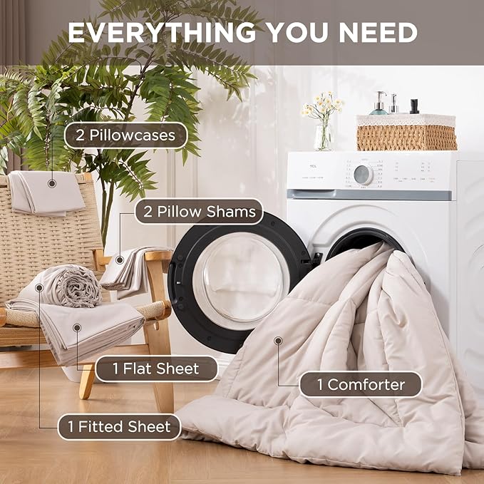 7 Pieces Queen Comforter Set - Utral Soft Microfiber Bedding Set, Thick Duvet Insert Bed in a Bag Without Rustling Noise for All Season, Beige (88"x88")