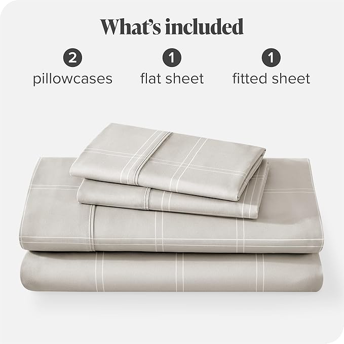 Bare Home Queen Sheet Set - Luxury 1800 Ultra-Soft Microfiber Double Brushed - Deep Pockets - Easy Fit - 4 Piece Set (Queen, Modern Plaid - Stone/White)