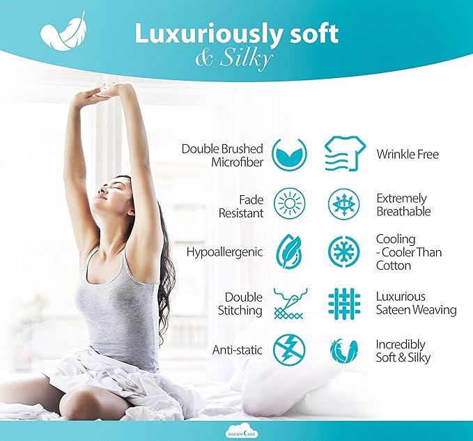 DREAMCARE Twin XL Sheet Sets – 3pcs Cooling Sheets – up to 15” Deep Pocket Twin XL Sheets Set – Hotel Luxury Sheets & Pillowcases – Superior Softness 100% Fine Microfiber with Side Pocket – Black