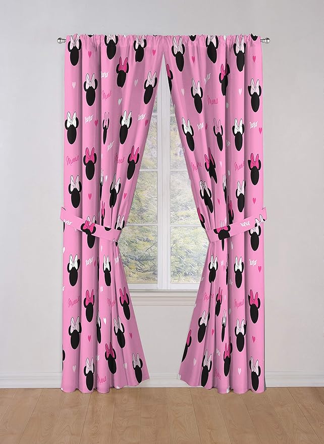 Jay Franco Disney Minnie Mouse Hearts N Love 84" inch Drapes - Beautiful Room Décor & Easy Set Up, Bedding - Curtains Include 2 Tiebacks, 4 Piece Set (Official Disney Product)
