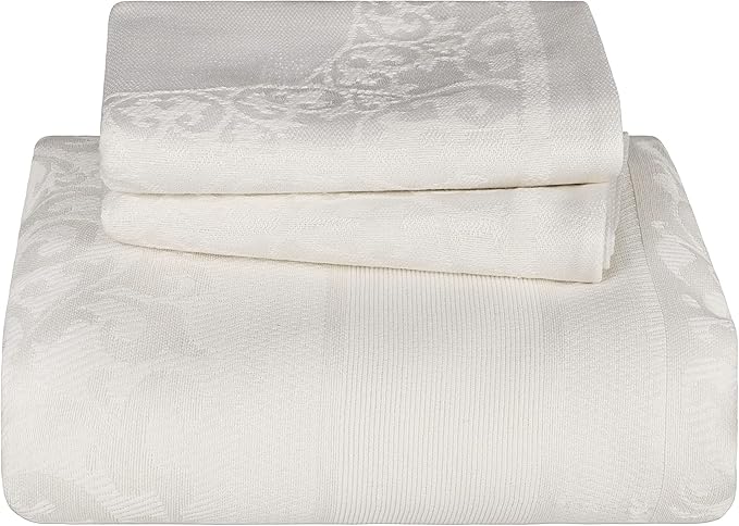 SUPERIOR Cotton Blend Bedspread Set, Includes Oversized Bedspread and 2 Matching Pillow Shams, Light Weight Blanket, Bedding Decor, Jacquard Vintage Floral Mandala, Lyron Collection - Queen, Off White
