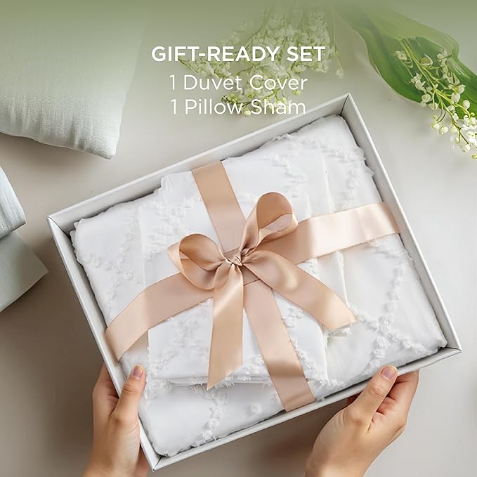 Bedsure Boho Twin Duvet Cover Size - White Breathable & Soft Boho Bedding, Machine Washable Comforter Cover for All Seasons, Includes 1 Duvet Cover 68"x90" with 1 Pillow Sham & Zipper Closure