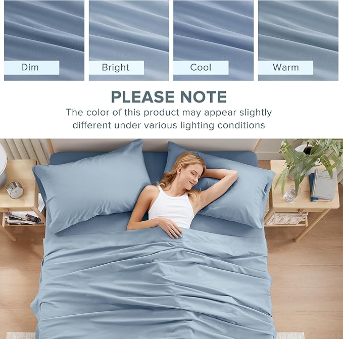 Comfort Spaces 100% Cotton Sheet Set Breathable, Lightweight, Soft with 14" Elastic Pocket Fits up to 16" Mattress, All Season Cozy Bedding, Matching Pillow Case, Full Blue 4 Piece