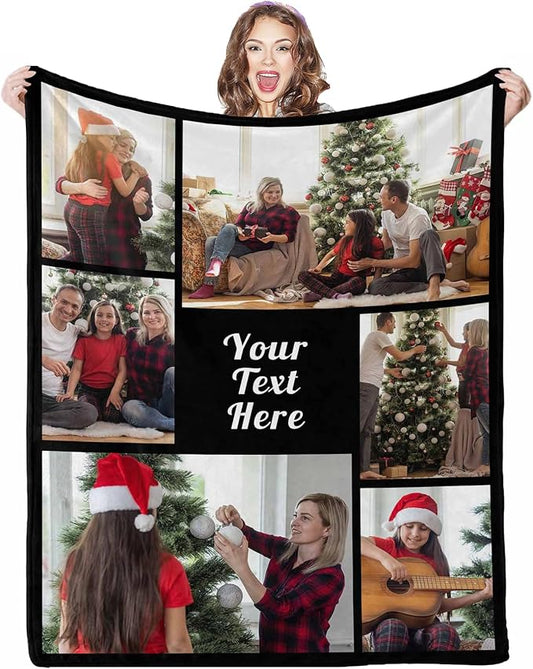 Personalized Photo Blanket, 6 Photos Custom Blanket Personalized Blankets Mother in Law, Grandma Family Anniversary Christmas, 8 Sizes