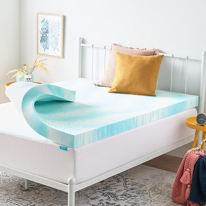 Linenspa 4 Inch Swirl Gel Memory Foam Mattress Topper, Full Size – Cooling Gel Infused, Ventilation Holes – Pressure Relieving Bed Topper – CertiPUR Certified