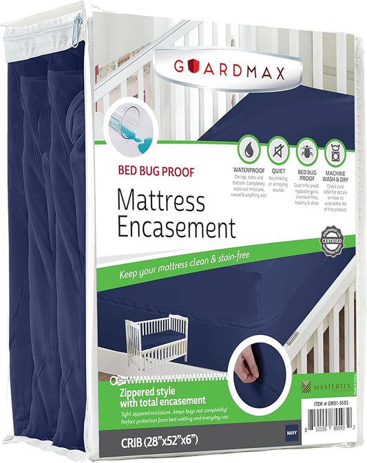Guardmax Jersey Knitted Crib Size Zippered Mattress Encasement - Waterproof & Bed Bug Proof Mattress Protector - Comfortable, Soft, and Noiseless Zippered Bedding - Dust Mite Proof (28 x 52 x 6)
