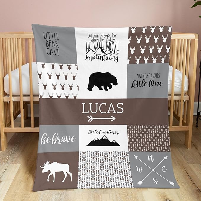 Customized Baby Blanket for Newborn Receiving, Cotton Lightweight - Personalized Baby Boy Gifts - Thermal Blanket Gift for Shower & Hospital Welcoming, Fondue Fudge, 40"x50"