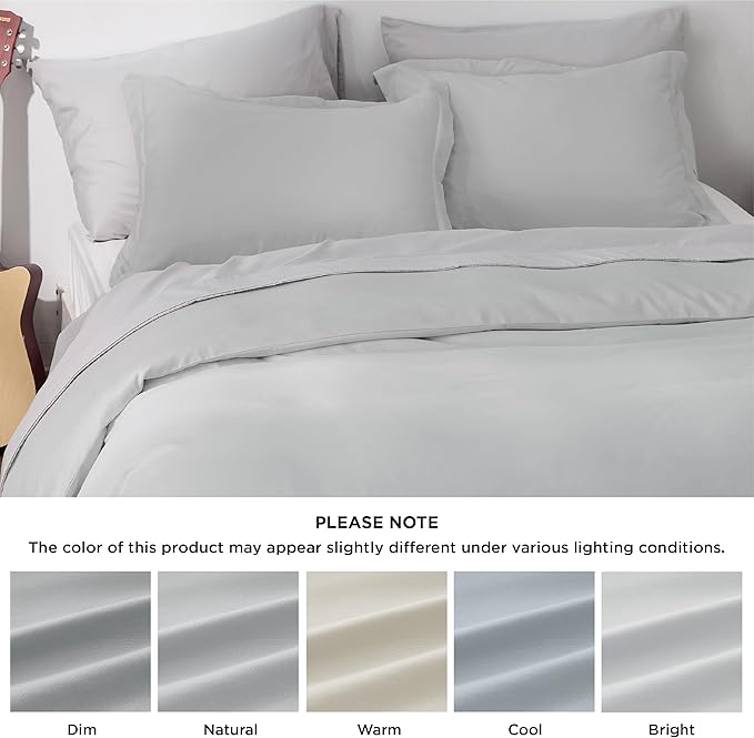 Bedsure Duvet Cover Queen Size - Soft Double Brushed Bedding Set for Kids & Adults, Zipper Closure, 3 Pieces, Includes 1 Duvet Cover (90"x90") & 2 Pillow Shams, NO Comforter, Silver Grey