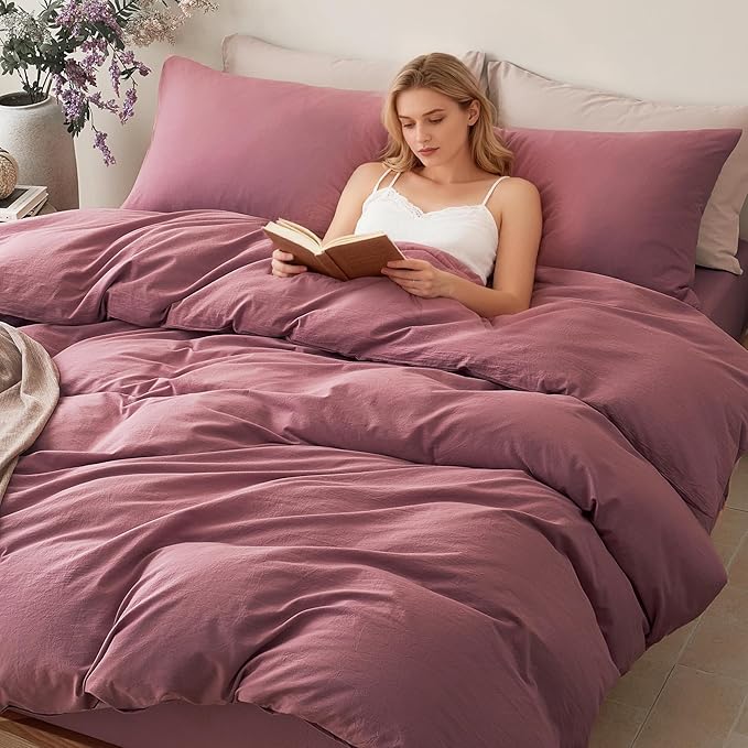 JELLYMONI Duvet Cover Full Size - 100% Washed Cotton Comforter Cover with Linen-Like Texture, Breathable & Soft Bedding for Modern Home, Guest Room and Everyday Use,1 Duvet Cover & 2 Pillowcases