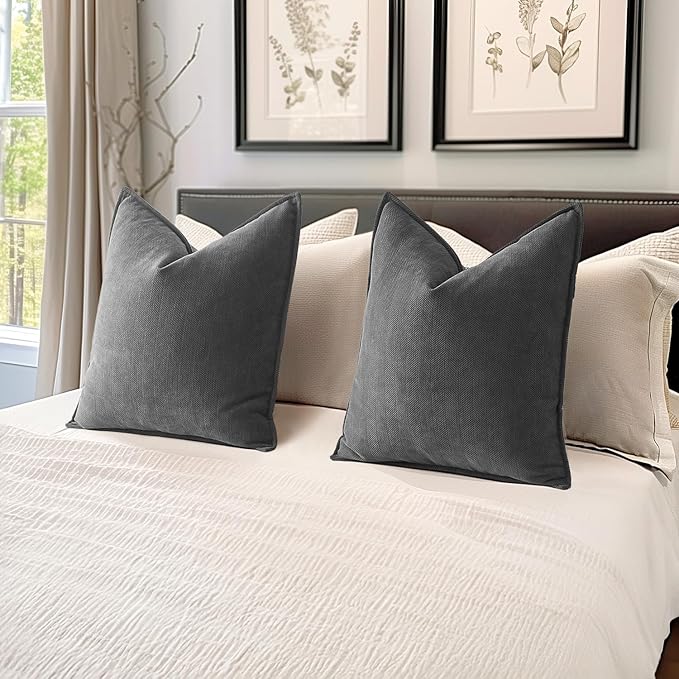 MIULEE Pack of 2 Dark Grey Decorative Pillow Covers 26x26 Inch Soft Chenille Luxurious Couch Throw Pillows Farmhouse Cushion Covers Euro Shams with Elegant Design for Sofa Bed Living Room Home Decor