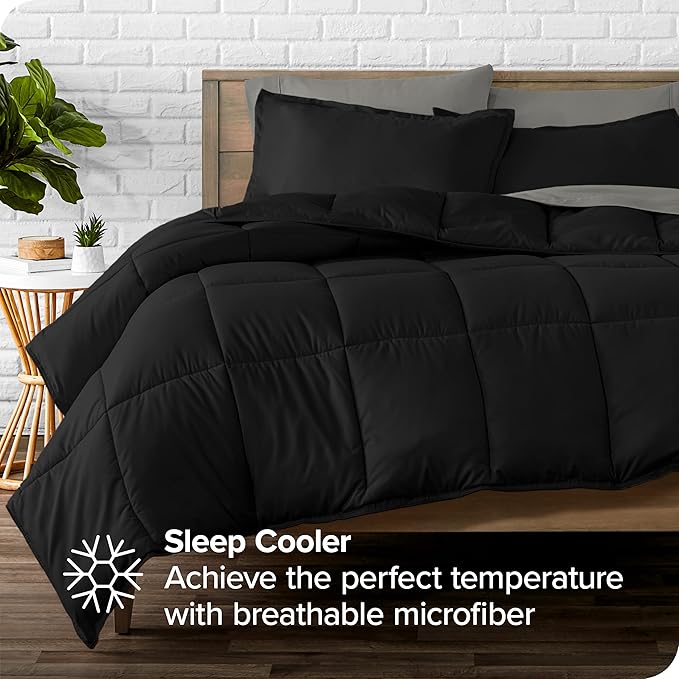 Bare Home Bed-in-A-Bag 7 Piece Comforter & Sheet Set - Queen - Goose Down Alternative - Ultra-Soft 1800 Premium Bedding Set (Queen, Black/Grey)