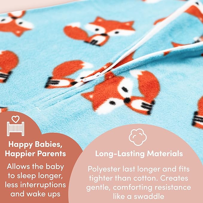 SleepingBaby Zipadee-Zip Transition Swaddle - Cozy Fleece Wearable Blanket with Two-Way Zipper for Baby Sleep - Friendly Fox, Small (4-8 Month)
